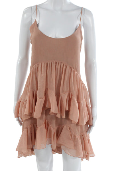 Zara Women Slip Dress Tan Polyester Sleeveless Round Neck Above Knee Size S