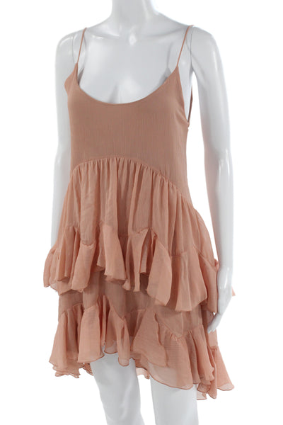 Zara Women Slip Dress Tan Polyester Sleeveless Round Neck Above Knee Size S