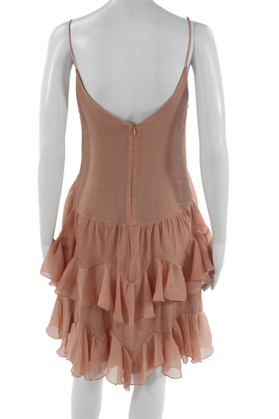 Zara Women Slip Dress Tan Polyester Sleeveless Round Neck Above Knee Size S