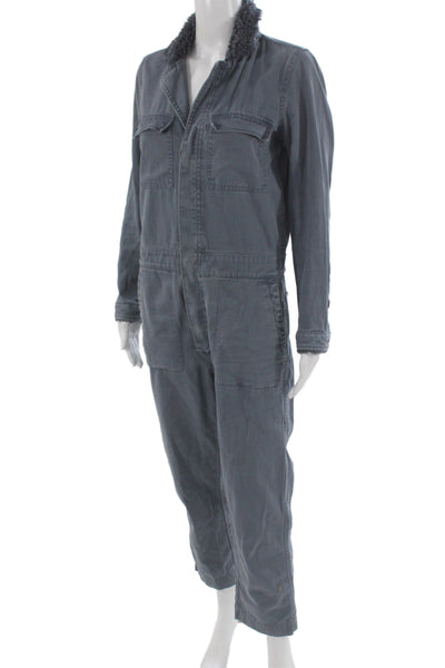 Madewell Womens Collared Long Sleeve Gray Cotton Jumpsuit Size S