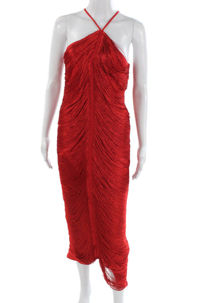 Rare London Women Bodycon Mini Dress Red Sleeveless Zip Designer Size 4