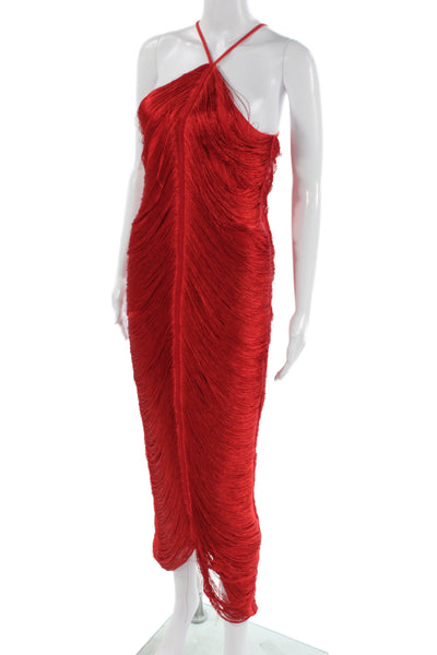 Rare London Women Bodycon Mini Dress Red Sleeveless Zip Designer Size 4