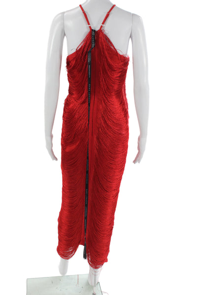 Rare London Women Bodycon Mini Dress Red Sleeveless Zip Designer Size 4