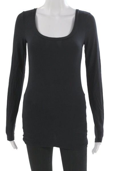 Frenchi Womens Basic Tunic T-Shirt Black Square Neck Long Sleeve Size L