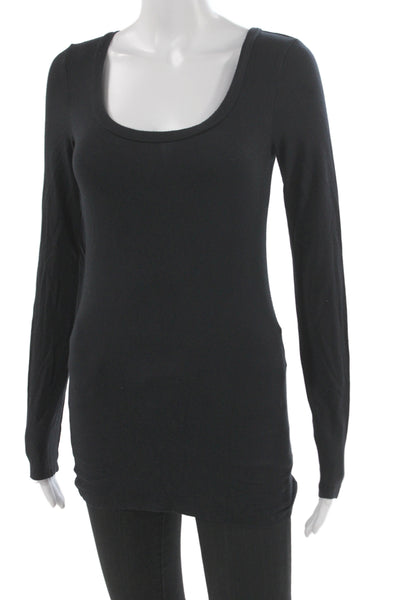 Frenchi Womens Basic Tunic T-Shirt Black Square Neck Long Sleeve Size L