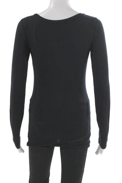 Frenchi Womens Basic Tunic T-Shirt Black Square Neck Long Sleeve Size L