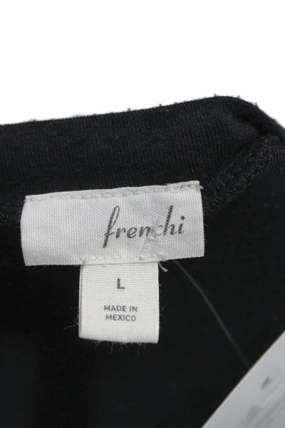 Frenchi Womens Basic Tunic T-Shirt Black Square Neck Long Sleeve Size L