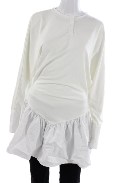 Zara Women Shirt Dress White Cotton Long Sleeve Crew Neck Solid Size S