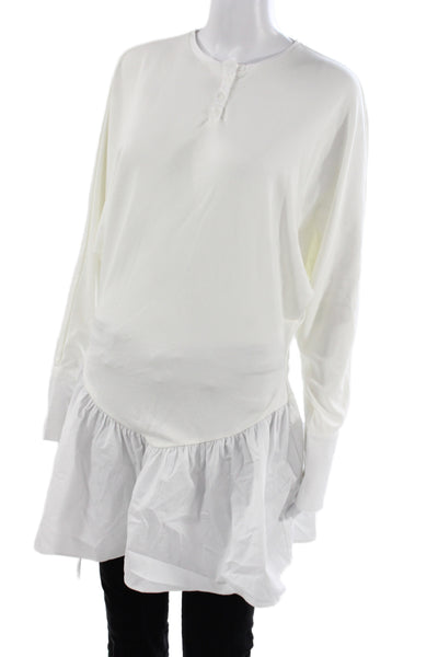 Zara Women Shirt Dress White Cotton Long Sleeve Crew Neck Solid Size S
