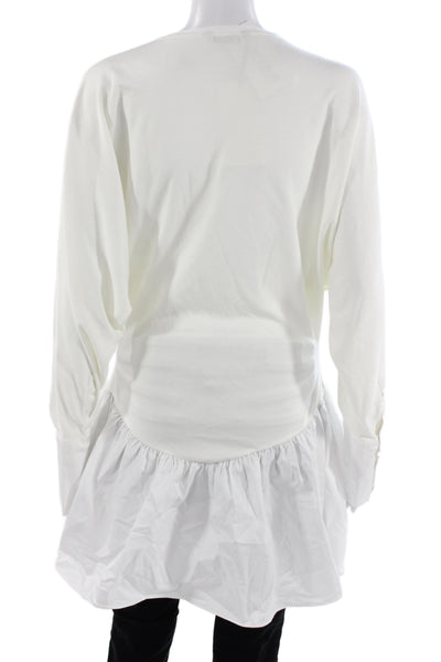 Zara Women Shirt Dress White Cotton Long Sleeve Crew Neck Solid Size S