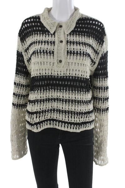 Zara Unisex Henley Pullover Beige Long Sleeve Collared Size L