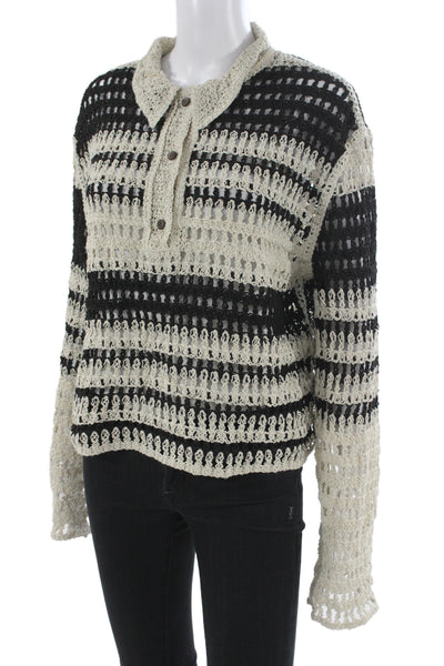 Zara Unisex Henley Pullover Beige Long Sleeve Collared Size L
