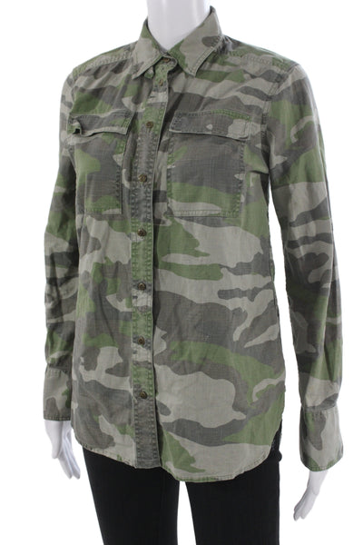 J Crew Women Camouflage Cotton Collared Long Sleeve Button-Up Size 2