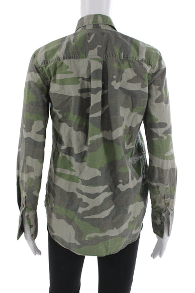 J Crew Women Camouflage Cotton Collared Long Sleeve Button-Up Size 2