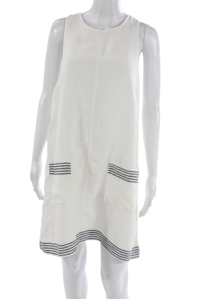 J Crew Women Shift Tank Dress White Striped 100% Linen Sleeveless Size S