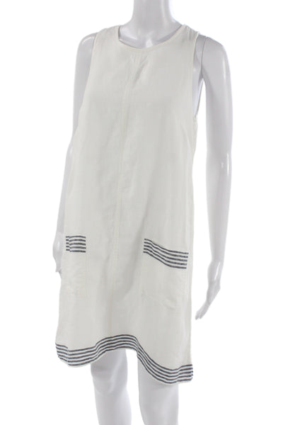 J Crew Women Shift Tank Dress White Striped 100% Linen Sleeveless Size S