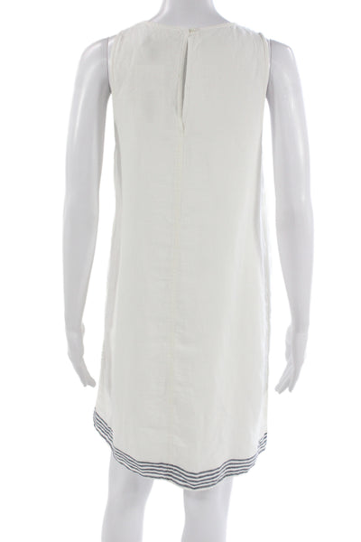 J Crew Women Shift Tank Dress White Striped 100% Linen Sleeveless Size S