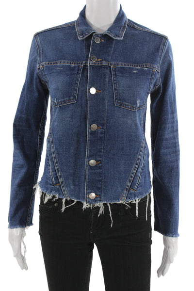 L'Agence Womens Dark Blue Collared Button Jacket Long Sleeve Petite Size S