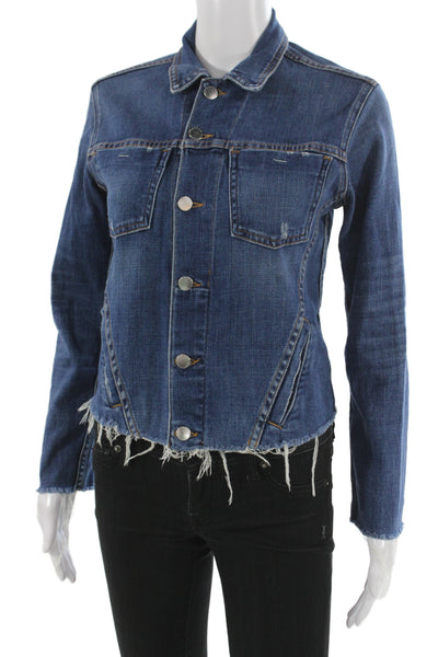 L'Agence Womens Dark Blue Collared Button Jacket Long Sleeve Petite Size S