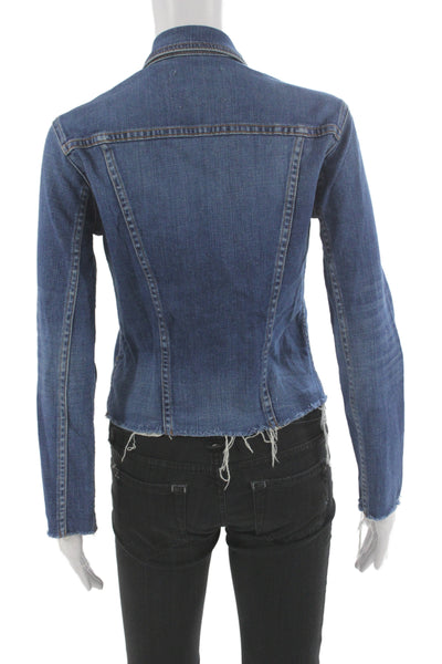 L'Agence Womens Dark Blue Collared Button Jacket Long Sleeve Petite Size S