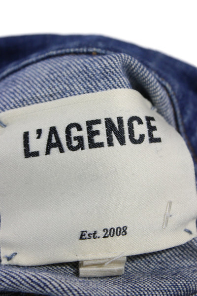 L'Agence Womens Dark Blue Collared Button Jacket Long Sleeve Petite Size S