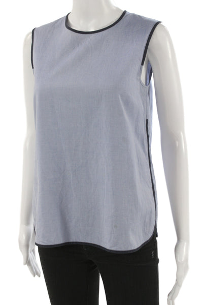 S Max Mara Women Basic Tank Light Blue Cotton Crew Neck Sleeveless Size S