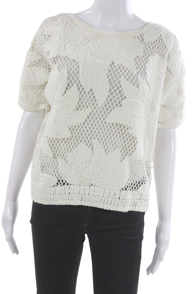 Isabel Marant Etoile Womens Floral Cotton Short Sleeve Round Neck Blouse Size S