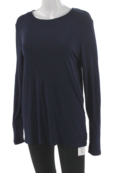 Eileen Fisher Women Dark Blue Silk Round Neck Long Sleeve Blouse Size M