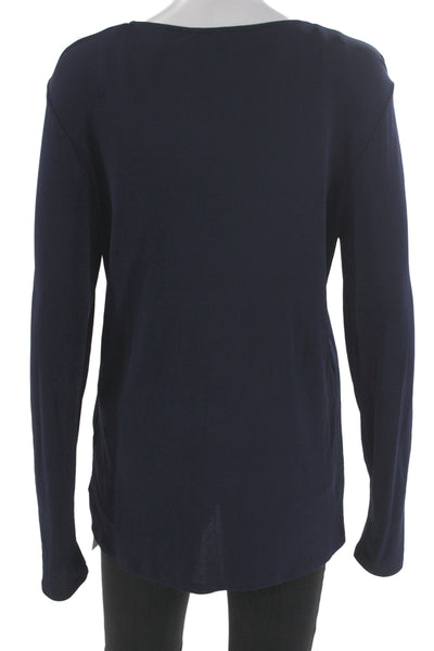 Eileen Fisher Women Dark Blue Silk Round Neck Long Sleeve Blouse Size M