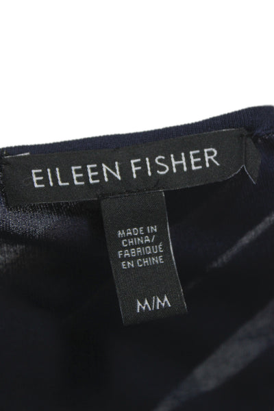 Eileen Fisher Women Dark Blue Silk Round Neck Long Sleeve Blouse Size M