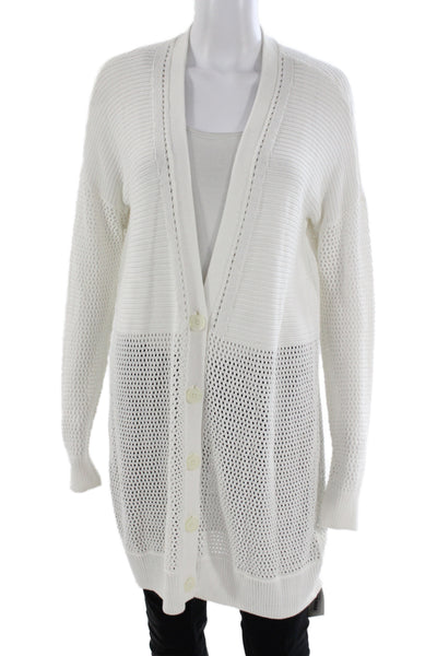 Vince Unisex Cardigan Sweater White V Neck Button Long Sleeve Cotton Size M