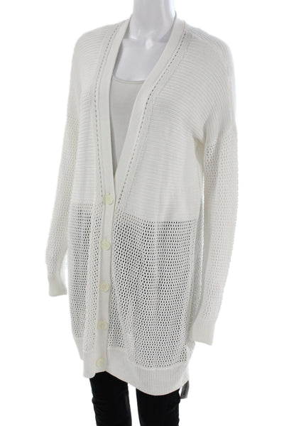 Vince Unisex Cardigan Sweater White V Neck Button Long Sleeve Cotton Size M