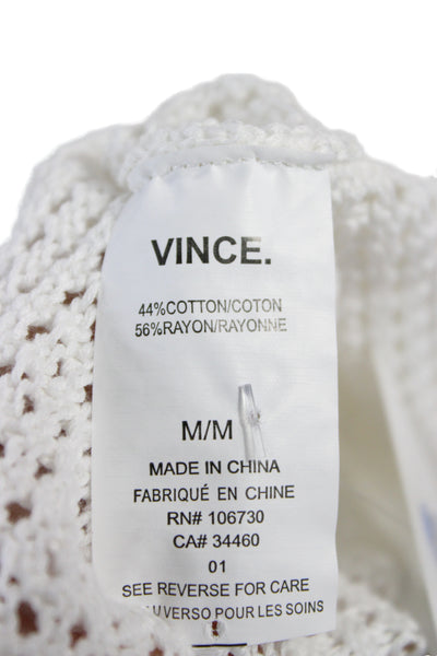 Vince Unisex Cardigan Sweater White V Neck Button Long Sleeve Cotton Size M
