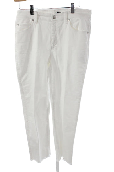 Eileen Fisher Womens Petite Cropped Ankle Jeans White High Rise Button Size S