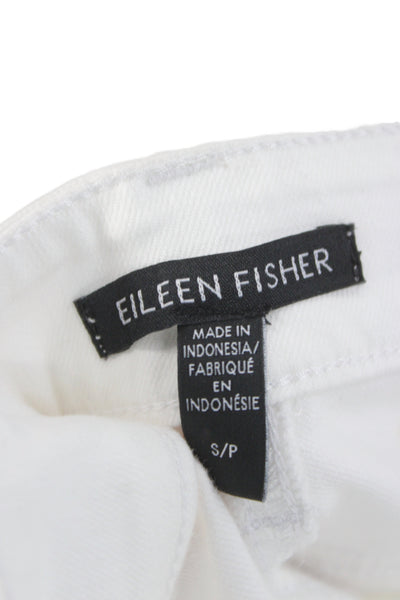Eileen Fisher Womens Petite Cropped Ankle Jeans White High Rise Button Size S