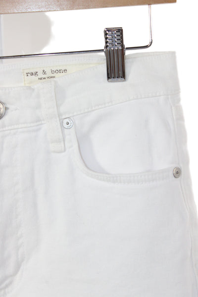 Rag & Bone Womens Straight Jeans White High Rise Button Size 26