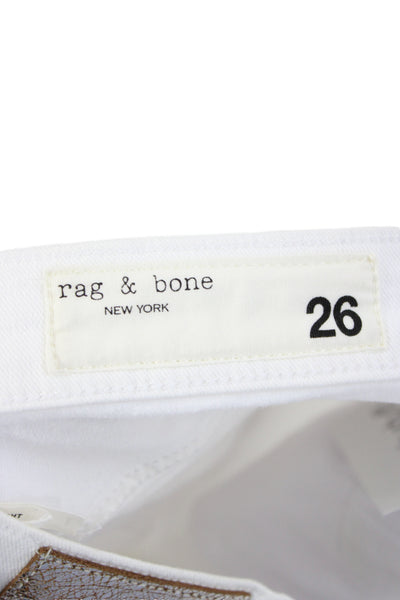 Rag & Bone Womens Straight Jeans White High Rise Button Size 26