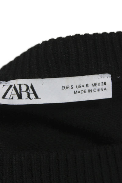 Zara Unisex Pullover Black Crew Neck Long Sleeve Zip Size S