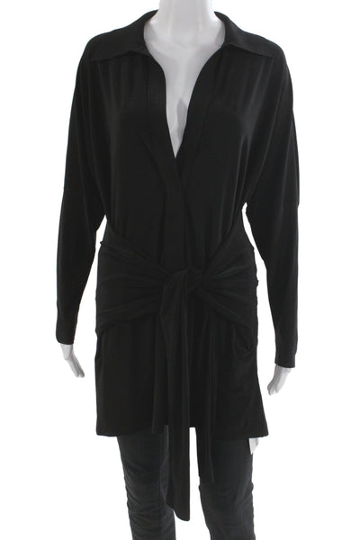 Norma Kamali Womens Black Collared Kimono Tunic Long Sleeve Top Size M