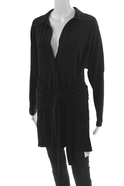 Norma Kamali Womens Black Collared Kimono Tunic Long Sleeve Top Size M