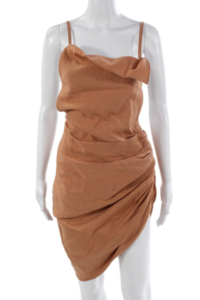 Jacquemus Women Bodycon Slip Dress Brown Buckle Knee Length Size 34