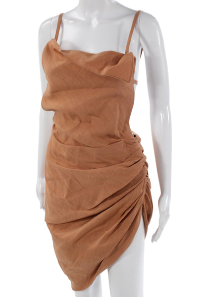 Jacquemus Women Bodycon Slip Dress Brown Buckle Knee Length Size 34