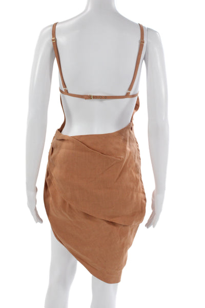 Jacquemus Women Bodycon Slip Dress Brown Buckle Knee Length Size 34