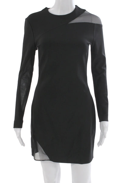 Mugler Women Sheath Mini Dress Black Long Sleeve Crew Neck Zip Size S