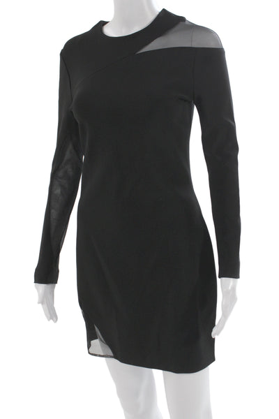 Mugler Women Sheath Mini Dress Black Long Sleeve Crew Neck Zip Size S