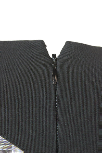 Mugler Women Sheath Mini Dress Black Long Sleeve Crew Neck Zip Size S