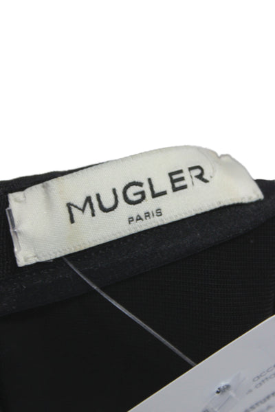 Mugler Women Sheath Mini Dress Black Long Sleeve Crew Neck Zip Size S