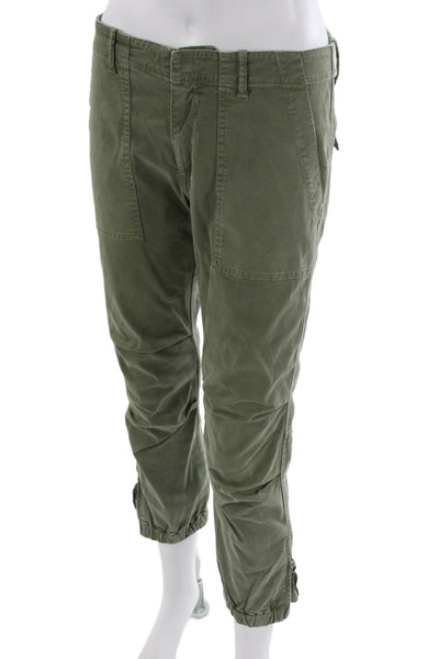 Nili Lotan Women Army Green Cropped Cargo Capri Pants Size 2
