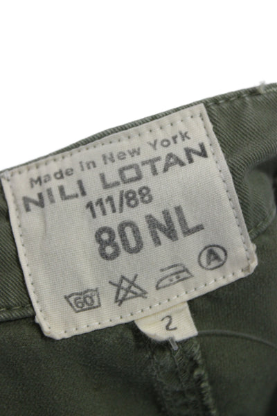 Nili Lotan Women Army Green Cropped Cargo Capri Pants Size 2