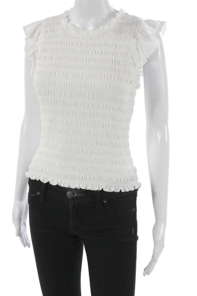 Veronica Beard Women Blouse Sleeveless Crew Neck White Cotton Designer Size S